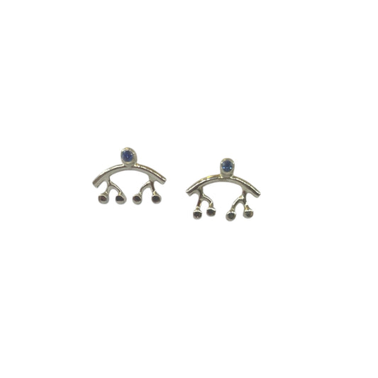 Earrings in Silver,925 Platinum Plated with 0.13ct Blue Sapphire Σκουλαρικια Ασημι,925 Επιπλατινωμενο με 0.13κ Μπλε Ζαφειρι