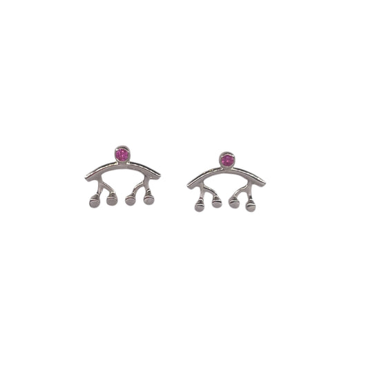 Earrings in Silver,925 Platinum Plated with 0.13ct pink  Sapphire Σκουλαρικια Ασημι,925 Επιπλατινωμενο με 0.13κ ροζ  Ζαφειρι