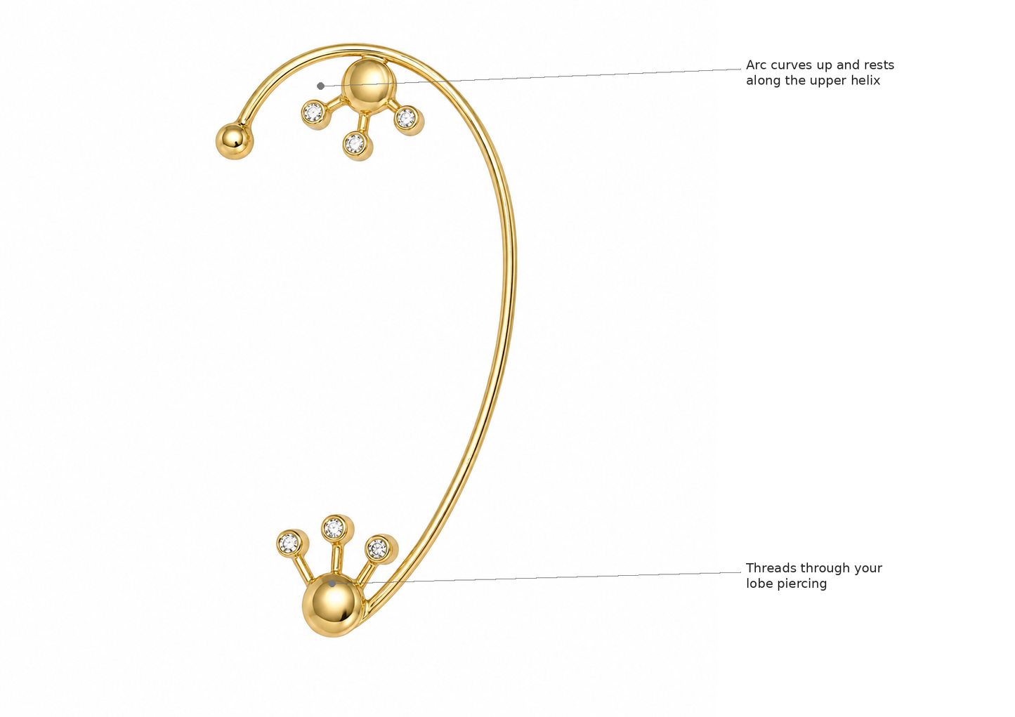 Lunar Eclipse - 18K Gold Ear Cuff with Diamonds by Bed of Stones Jewelry