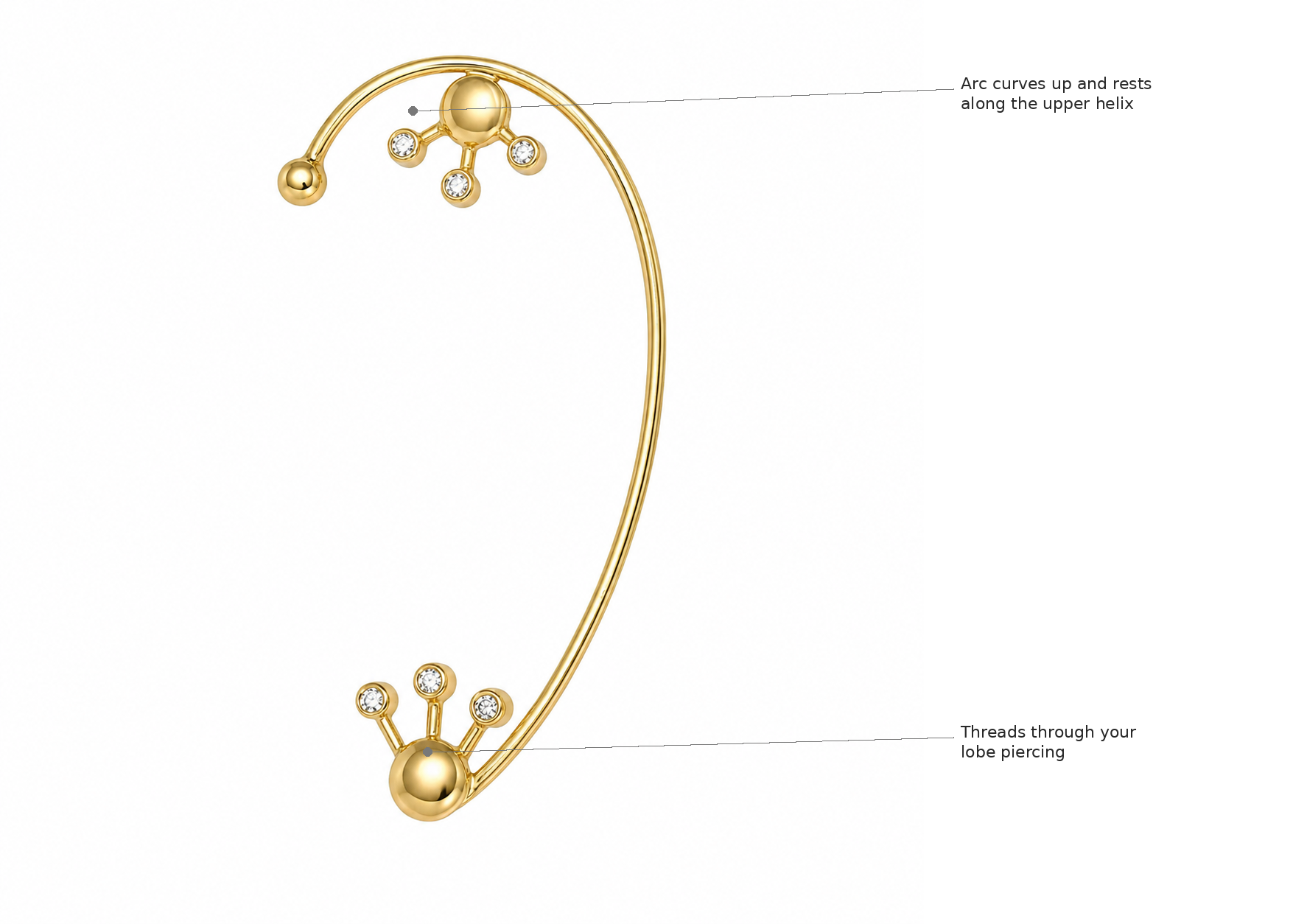 Lunar Eclipse - 18K Gold Ear Cuff with Diamonds by Bed of Stones Jewelry