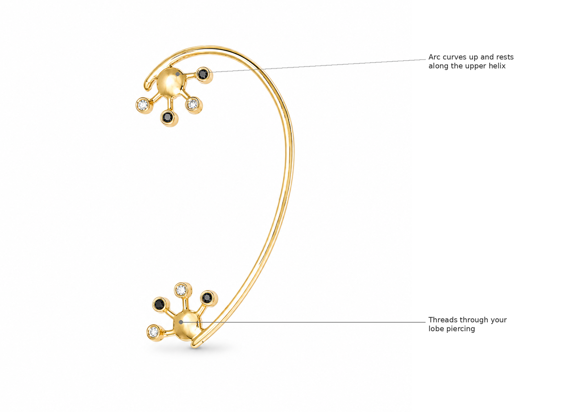 Nova Loop - 18K Gold Ear Cuff with Black & White Diamonds by Bed of Stones Jewelry
