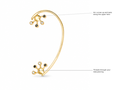 Nova Loop - 18K Gold Ear Cuff with Black & White Diamonds by Bed of Stones Jewelry
