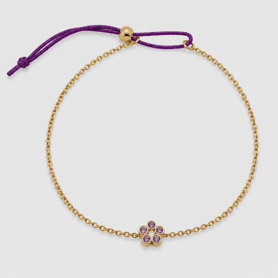 Video of Rosette 18K Gold Bracelet by Bed of Stones Jewelry, showing adjustable sliding bead closure mechanism