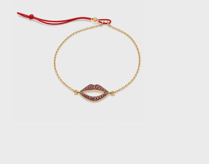 Lip Luxe Open Allure - 18K Gold Bracelet with Rubies by Bed of Stones Jewelry